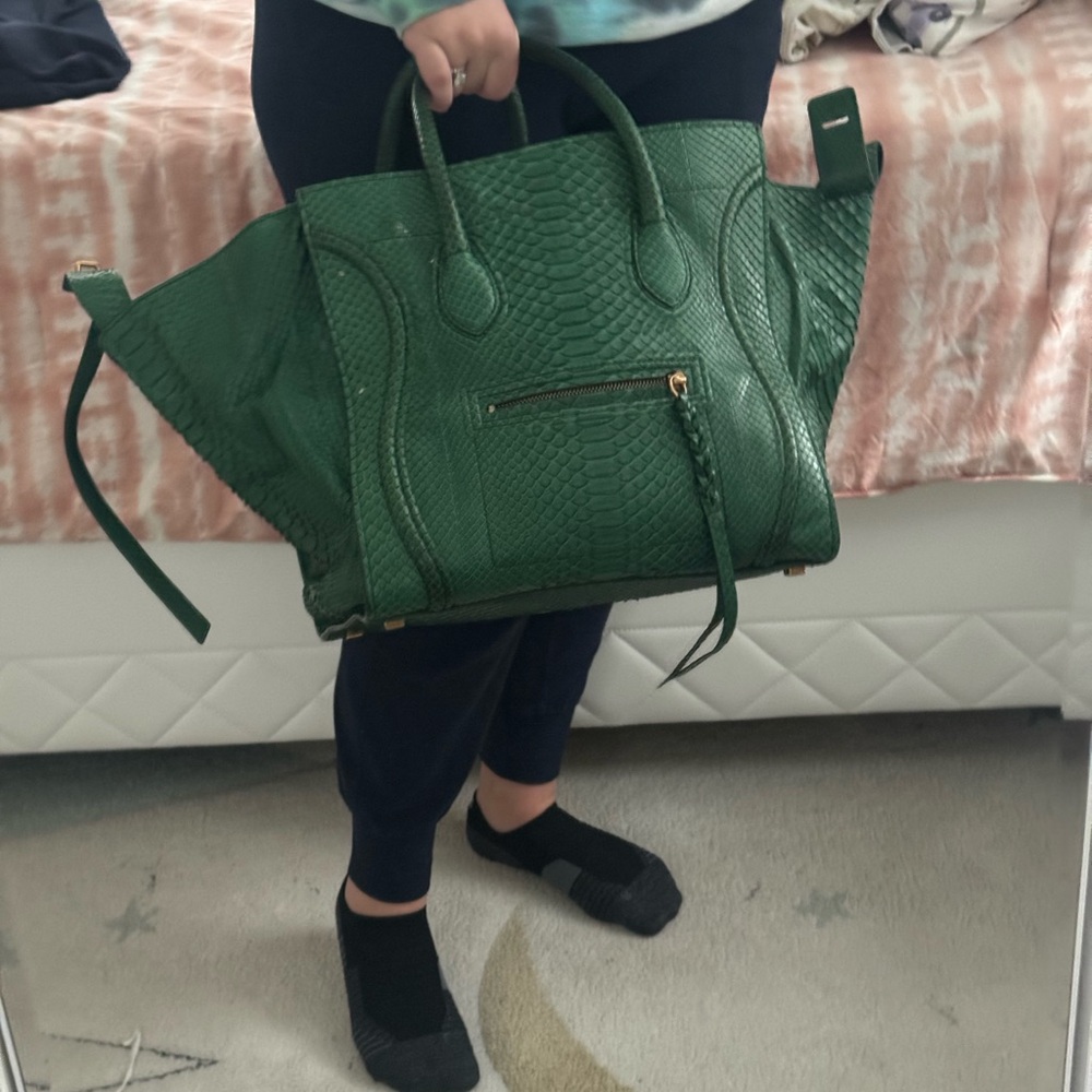 Celine Green Python Leather Tote Bag - image 6